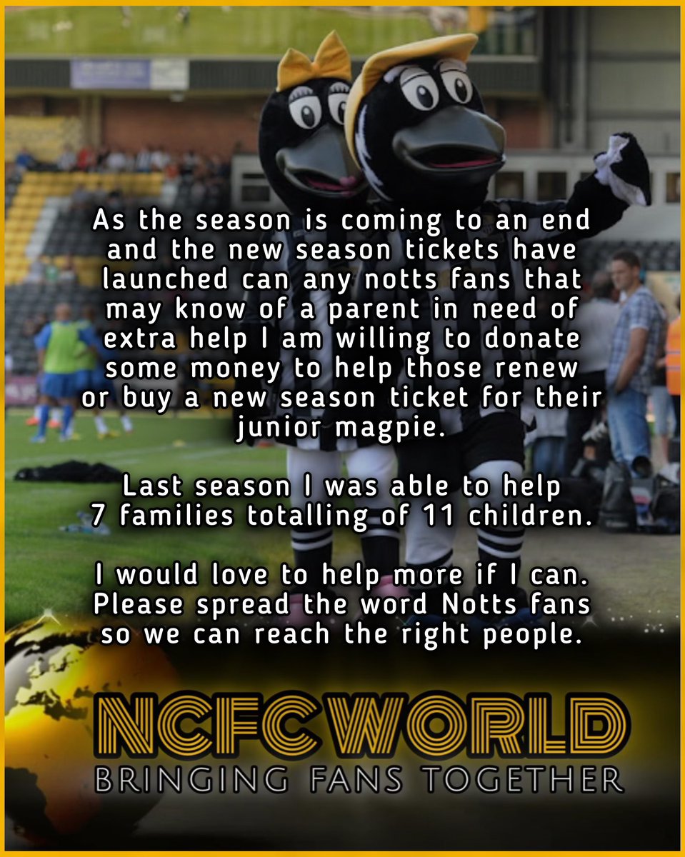 ncfcworld's tweet image. ⚠️ ATTENTION ALL NOTTS FANS ⚠️
Please have a good read and share on your socials. I would love to do more kind things like this and help as many people as I possibly can.

Please DM me if you do know of anyone or it could be yourself. I’m willing to help.

NCFC World’s goal is to…