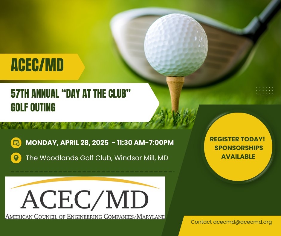 Have You Reserved Your Spot Yet?
Sponsorship opportunities are still available for the ACEC/MD Golf Outing!

Thank you to our current sponsors — we appreciate your continued partnership and support!

Register here: ow.ly/jSLx50VxExo