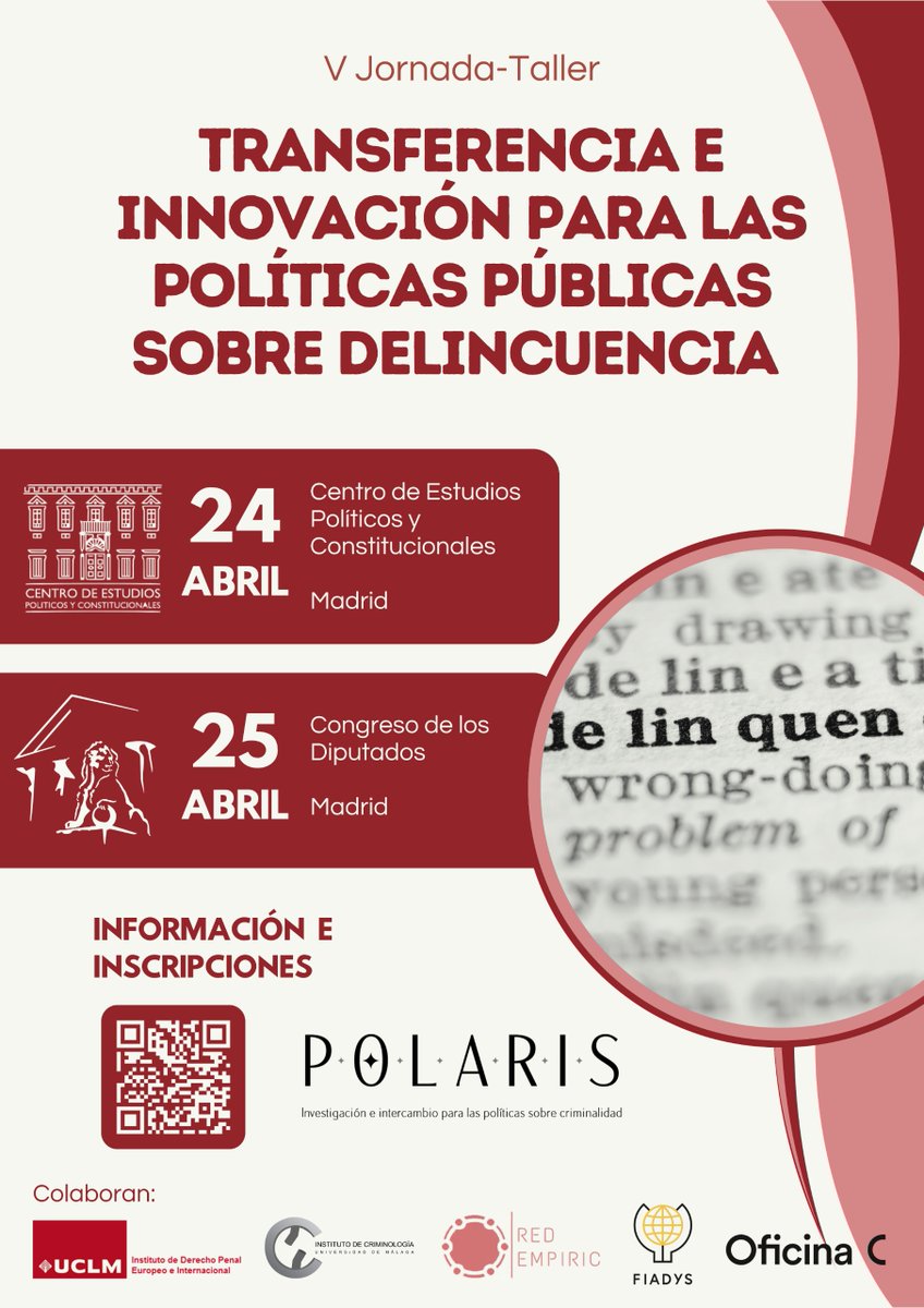 Quedan poco más de dos semanas para la celebración de las V Jornadas-Taller de Polaris en <a href="/cepcgob/">Centro de Estudios Políticos y Constitucionales</a> y <a href="/Congreso_Es/">Congreso</a>. Consulta el programa e inscríbete en el enlace eventos.uma.es/129768/section…