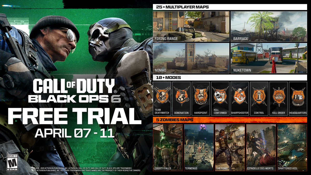 XBOX's tweet photo. Perfect time to experience some Season 03 action.
 
Call of Duty: Black Ops 6 free trial ends April 11 https://t.co/5FMey2Zbso