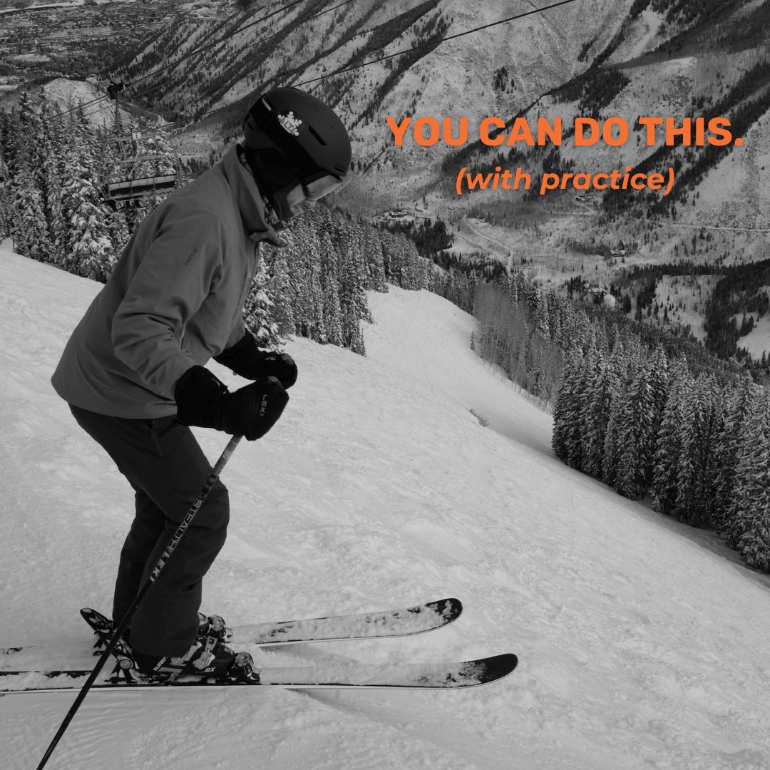 TheSkiTutor's tweet photo. Skiing steep blacks isn't about bravery; it's technique and practice. Remember, experts were once shaky intermediates, too. https://t.co/3LVDZCR1Rc