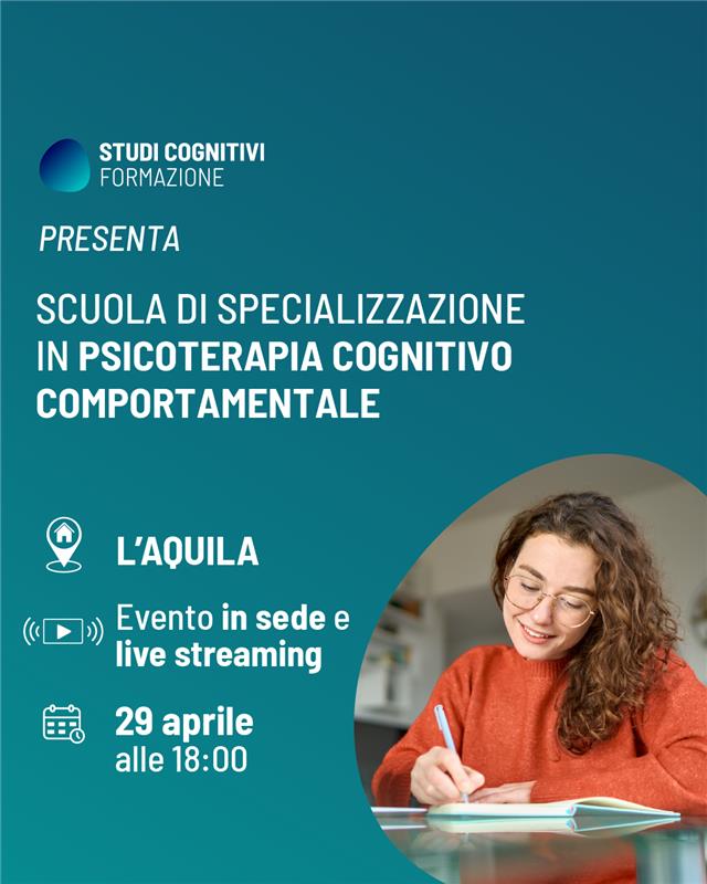 📚 SCUOLA DI SPECIALIZZAZIONE IN PSICOTERAPIA COGNITIVA E COMPORTAMENTALE

📌 Partecipa alla presentazione della scuola a L'Aquila

🗓️ Il 29 Aprile 2025 alle 18:00

📍Evento in sede e in live streaming

👉🏻 Per info: stateofmind.it/eventi/open-da…

#CBT #Psicoterapia
