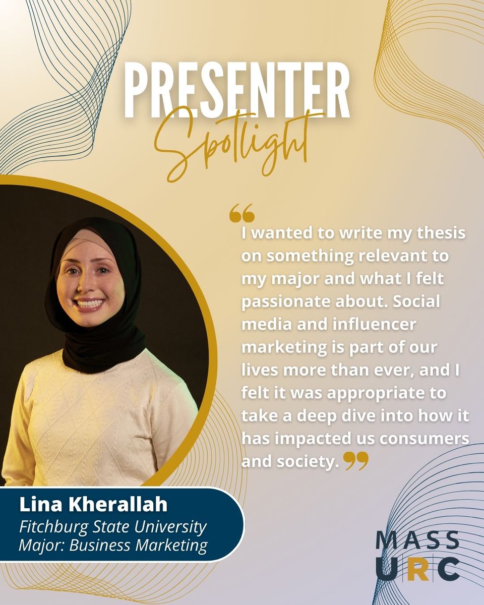 Meet Lina Kherallah, a business marketing major at Fitchburg State University. Join us next Friday, April 18, as Lina shares her passion-driven research and insights on how influencers are shaping society, one post at a time. 📱✨ #MassURC #UndergraduateResearch