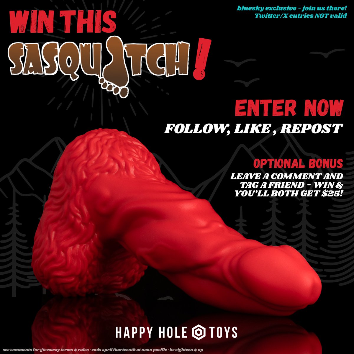 Need another reason to ditch Twitter and join us on 🦋🌤️ — how about a new toy?!

Win this bold, juicy red Sasquatch Medium in “soft” 00-30 firmness! It’s easy to join and even easier to enter.

Twitter entries are NOT VALID! Please read terms and conditions in 🦋🌤️ comments.