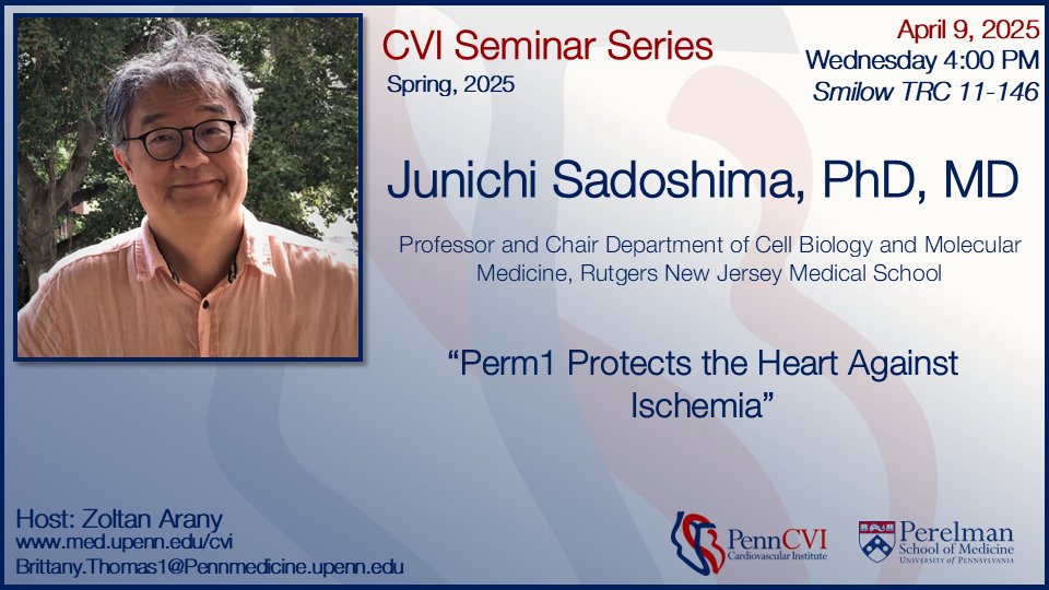 Today's Spring 2025 CVI Seminar: Dr. Junichi Sadoshima @ 4:00pm in Smilow TRC 11-146 #CVISeminar