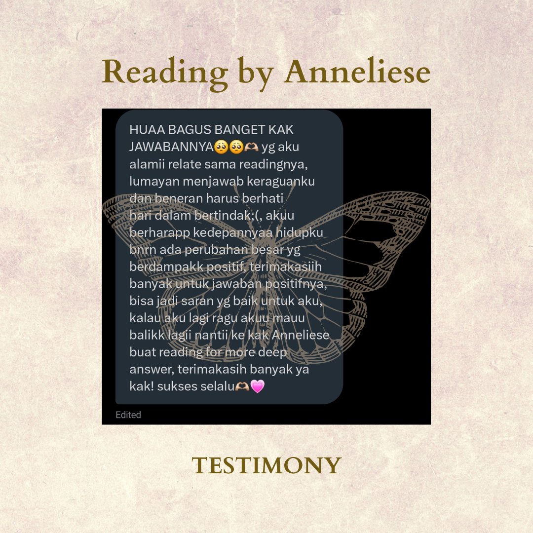 — 6. Testimony Reading by Anneliese

:: Makasih banyak yaa, ternyata keraguan kamu bisa kejawab! Sehat selalu 🤍 ::

🚨 DO NOT STEAL
This testimony belongs to Anneliese only.

t. testimoni jasa baca tarot reading
#zonauang #zonajajan #zonacuan #zonaba #tarotreading
