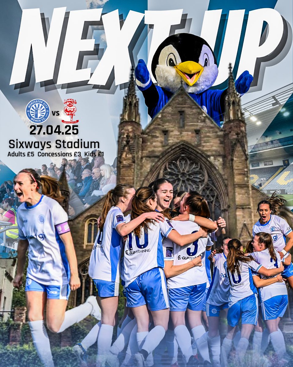 WCWomenFC's tweet photo. 𝐍𝐄𝐗𝐓 𝐔𝐏 𝐀𝐓 𝐇𝐎𝐌𝐄!🏡🙌

Our season comes to a close on Sunday, April 27th, against @Lincoln_Women at Sixways Stadium! ✨

See you there! 🐧👋

𝐂𝐋𝐈𝐂𝐊 𝐓𝐇𝐄 𝐋𝐈𝐍𝐊 𝐁𝐄𝐋𝐎𝐖 𝐀𝐍𝐃 𝐆𝐄𝐓 𝐘𝐎𝐔𝐑 𝐓𝐈𝐂𝐊𝐄𝐓𝐒 𝐍𝐎𝐖! 🎟️🔗

#WCWFC #RISE #WorcestershireHour https://t.co/nPUjV6E9oW