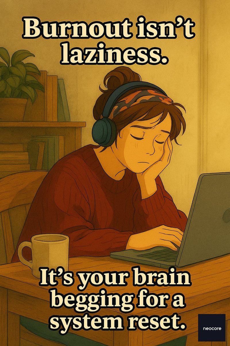 neocore__'s tweet photo. burnout isn’t laziness.
it’s your brain waving a white flag.
neocore listens, then helps it find its way back — calmly, gently, without the shame spiral.
#NeurodivergentSupport  #BurnoutRecovery #MentalHealthTech #BrainCare #NeuroSpicy #CognitiveHealth #ADHDAwareness #Neurotech #FocusFatigue #TechForBrains #BCIrealness #NoShameJustSignals