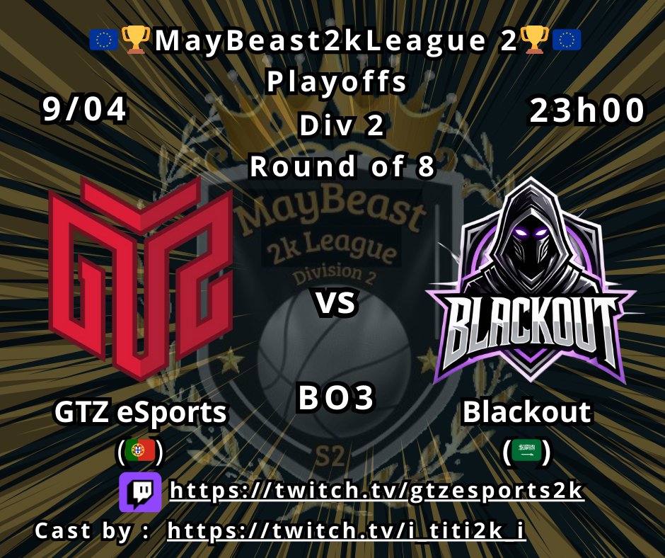 MayBeast2k (@maybeast2k) on Twitter photo Tonight, the Division 2 playoffs continue with two matchups airing slightly delayed:
<a href="/GTZEsports/">GTZ Esports</a> takes on <a href="/bout2k/">BLACKOUT</a> and <a href="/plancos2k/">Plancos 2K</a> faces #Theynotlikeus.
Will we see another marathon series, or will we witness the first sweep of these playoffs?
Find out tonight at 11:00 PM Tonight, the Division 2 playoffs continue with two matchups airing slightly delayed:
<a href="/GTZEsports/">GTZ Esports</a> takes on <a href="/bout2k/">BLACKOUT</a> and <a href="/plancos2k/">Plancos 2K</a> faces #Theynotlikeus.
Will we see another marathon series, or will we witness the first sweep of these playoffs?
Find out tonight at 11:00 PM