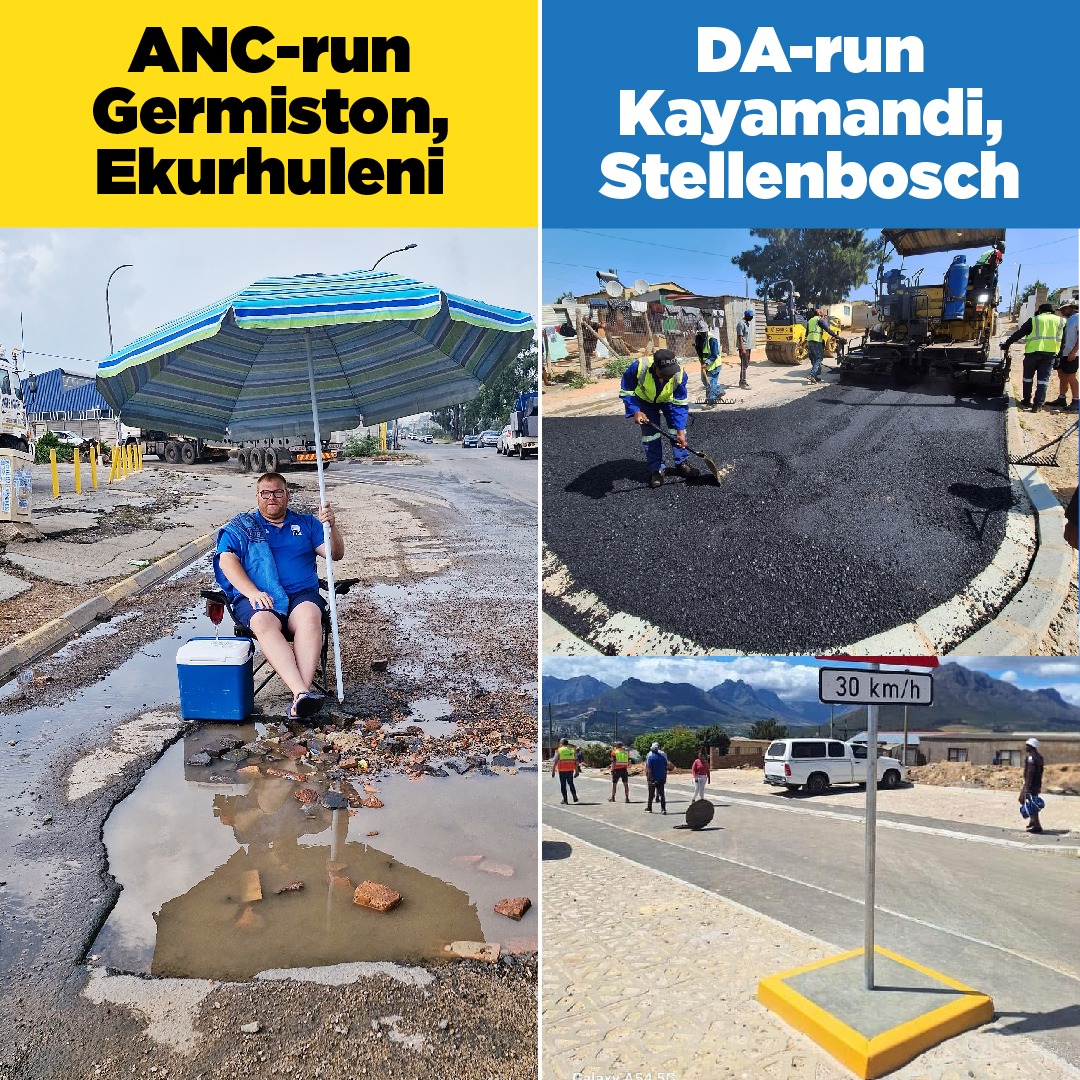 Our_DA's tweet image. ⛱️🦦 POV: Living with non-delivery VS living in a DA municipality! Where the DA governs, South Africans get honest, responsive governance and real service delivery. 💙