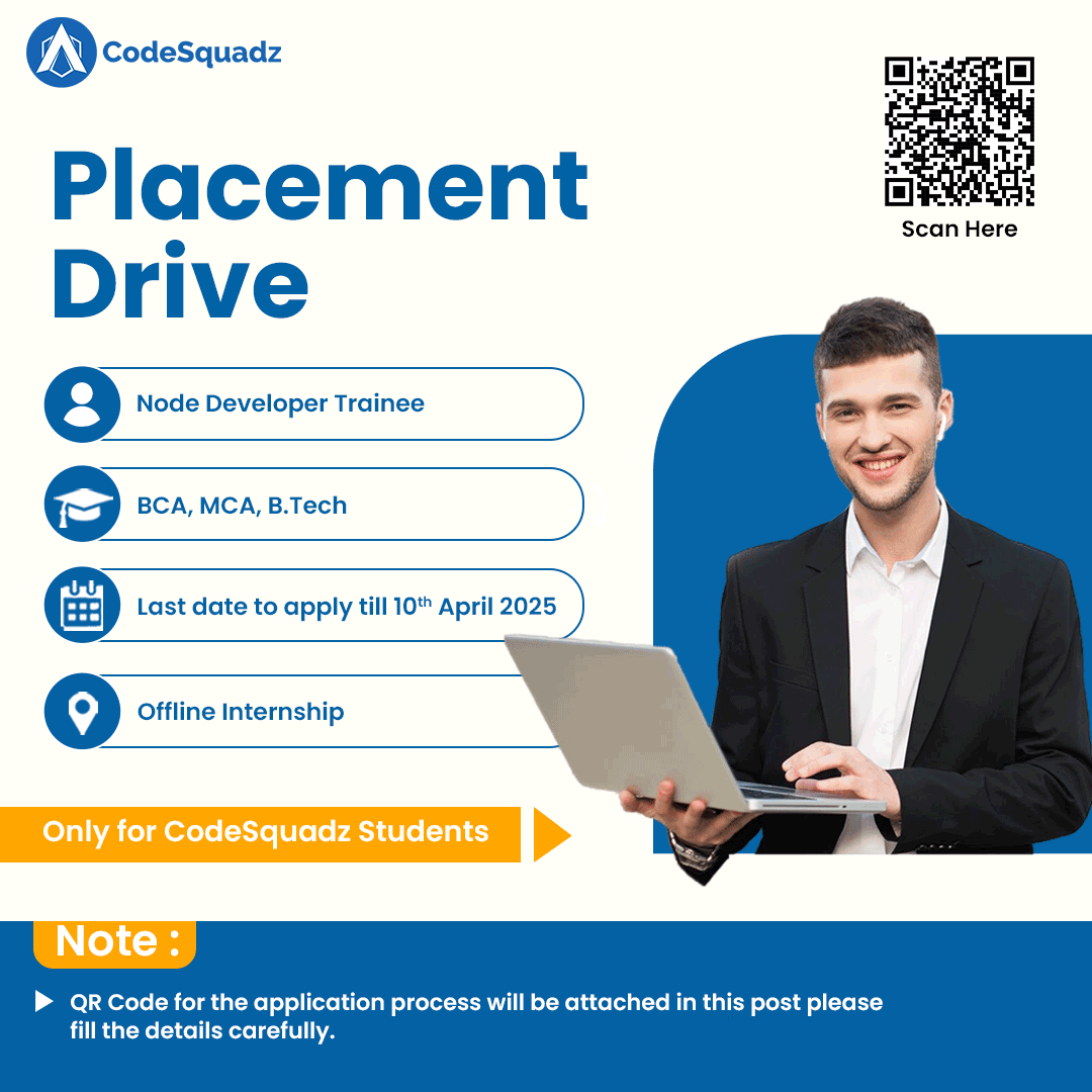 appsquadzedu's tweet image. 🚨 Placement Drive Alert! 🚨

💻: Node Developer Trainee
🎓 BCA | MCA | B.Tech
📅 Apply by: 10th April 2025
📍 Offline Internship
📢 Exclusive for CodeSquadz Candidates!
📲 Scan QR in the post &amp;amp; apply now!

#codesquadz #placementdrive #nodedeveloper  #career