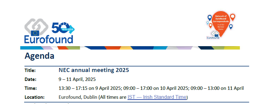 NOTUSasr's tweet photo. 👉Notus is attending the annual meeting of the Network of Eurofound  Correspondents (NEC), organised by @eurofound  in Dublin from 9-11 April.

The agenda includes key debates on social dialogue, labour policies, artificial intelligence and sectorial transformation. https://t.co/zh28jI8OVe