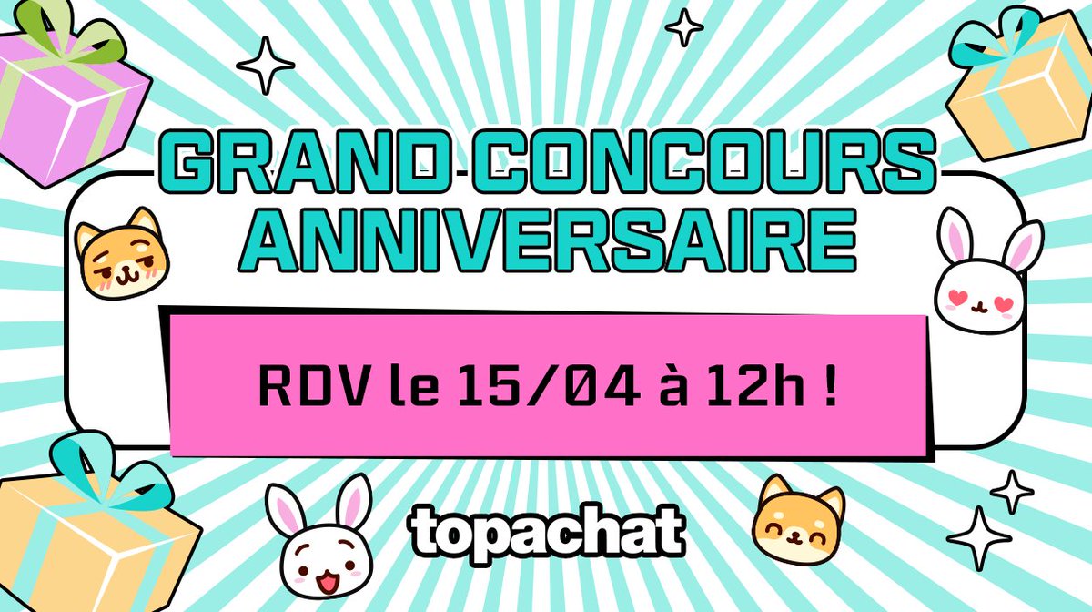 TopAchat's tweet photo. RDV demain mardi 15/04 à midi pour notre concours #26AnsTopAchat 🎁 !

🔥 +36 000 € de lots à gagner ! https://t.co/MFeDc5jgb4