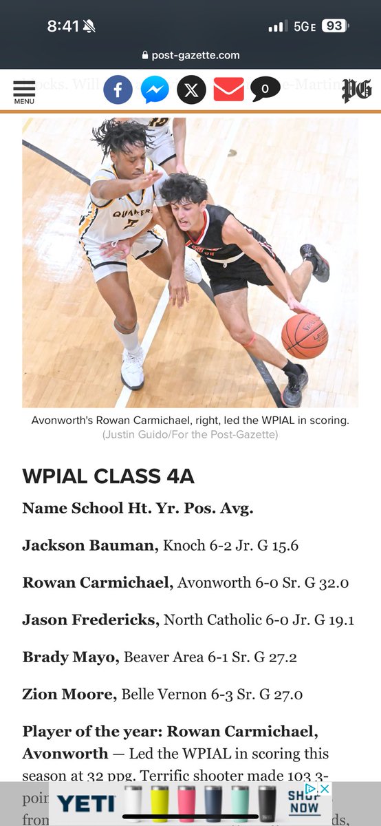 Avonworth Boys’ Basketball (@avonworth_bball) on Twitter photo Congratulations to <a href="/CarmichaeRowan/">RowanCarmichael</a> on another accomplishment by being named to the PG All-WPIAL team and Player of the Year for 4A!! #LopesHoops Congratulations to <a href="/CarmichaeRowan/">RowanCarmichael</a> on another accomplishment by being named to the PG All-WPIAL team and Player of the Year for 4A!! #LopesHoops