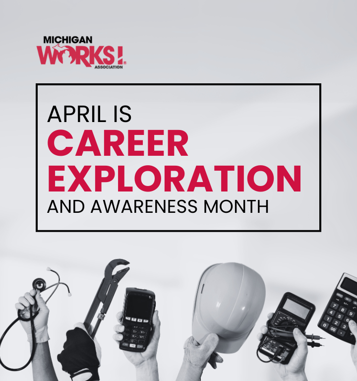 MichWorksAssn's tweet photo. April is Career Exploration &amp; Awareness Month!
From MiCareerQuest to coaching, apprenticeships &amp; youth programs—Michigan Works! helps you explore what’s next.
Find events &amp; resources: https://t.co/sK694A0KH8
#CEAMonth #MIWorks #CareerExploration #TheWayToWork https://t.co/arVNOgvuWg