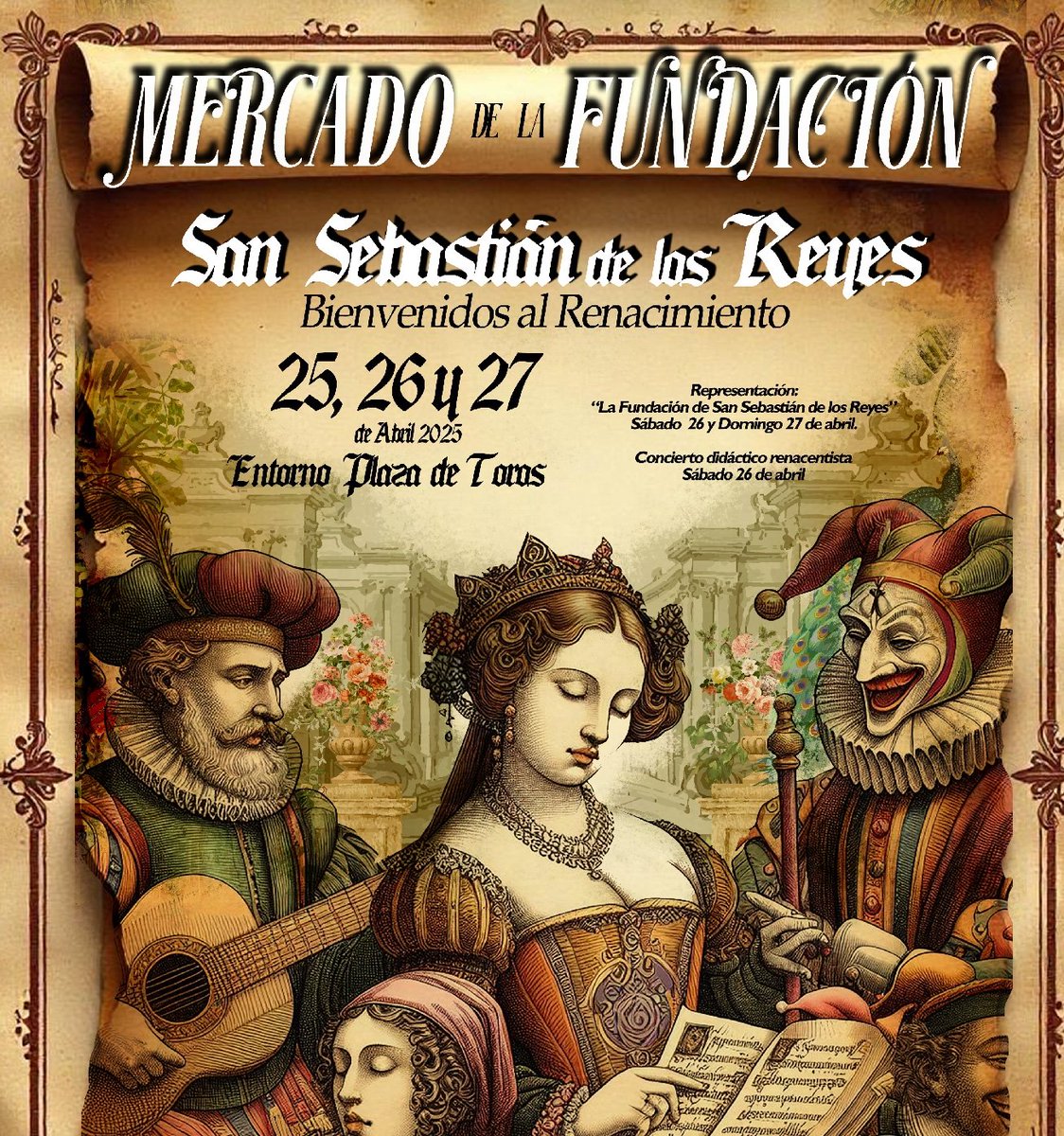 Mercado renacentista, del 25 al 27 de abril, para conmemorar el 533º Aniversario de la Fundación de San Sebastián de los Reyes 
+Info ⬇️
ssreyes.org/web/la-plaza-d…