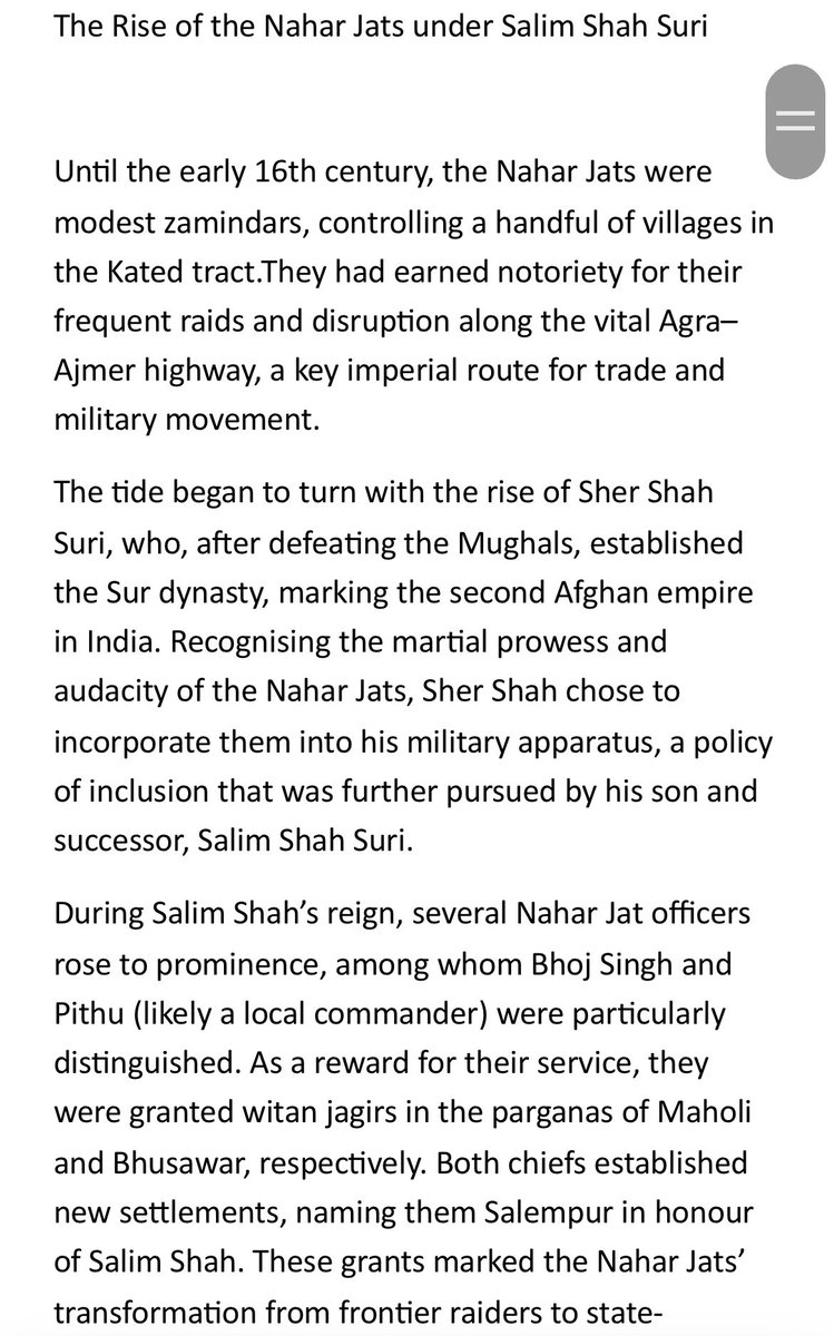 dailyjusteen's tweet photo. The rise of Nahar Jats under the Suri dynasty

Their watan in Bhusawar and Maholi parganas in the Sarkar of Agra. https://t.co/DmNpsFlIhv