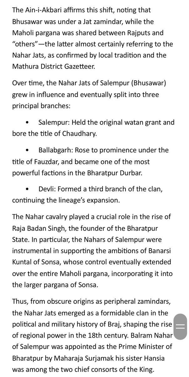 dailyjusteen's tweet photo. The rise of Nahar Jats under the Suri dynasty

Their watan in Bhusawar and Maholi parganas in the Sarkar of Agra. https://t.co/DmNpsFlIhv