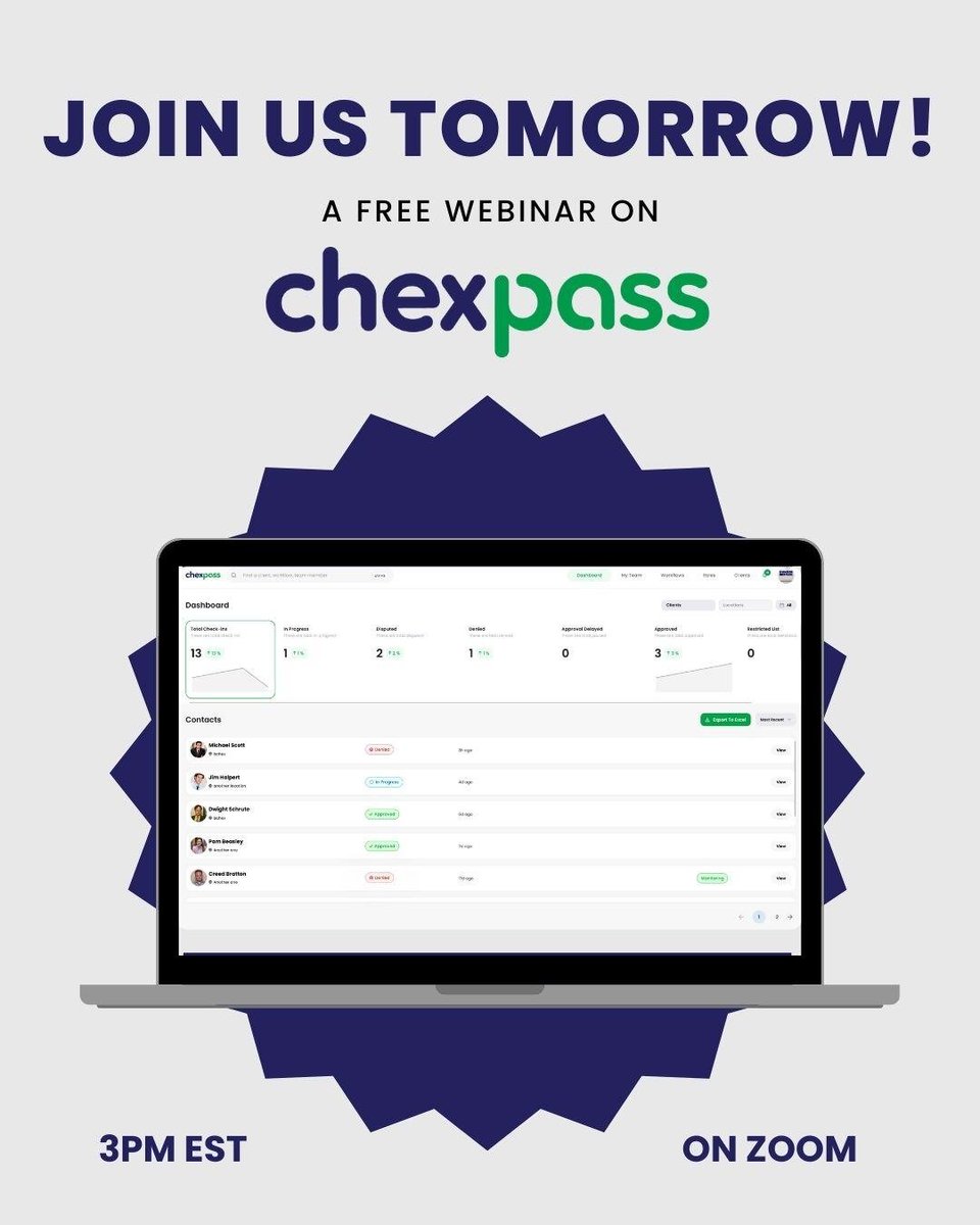 bchexscreens's tweet photo. 🚨 It’s almost time — again!
Join us TOMORROW at 3PM EST for a free live webinar on Chexpass — the smarter way to manage visitors and check-ins.
Don’t miss your chance to see it in action on Zoom!
📲 https://t.co/iYQoFC9UKA
#Chexpass #VisitorSecurity #ScreenSmarter https://t.co/yPqCbAlAHJ