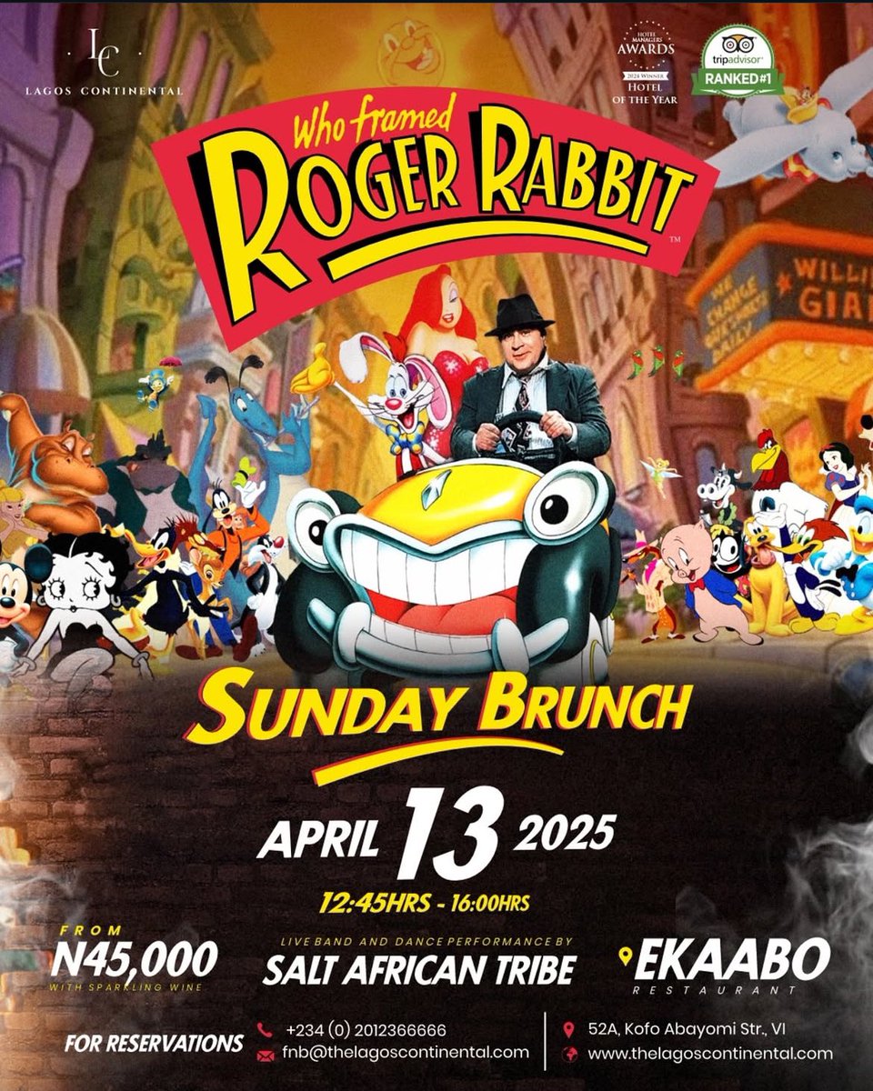 Lagos Continental (@thelchotel) on Twitter photo Get ready to enter a world of cartoon chaos
Indulge in:
ā¢A vibrant buffet spread
ā¢An ice cream cart, a sweet-toothās paradise
⢠Electrifying live entertainment
ā¢A jaw-dropping dessert
Secure your spot now
Phone: 07031720200
Email:
reservations@thelagoscontinental.com Get ready to enter a world of cartoon chaos
Indulge in:
ā¢A vibrant buffet spread
ā¢An ice cream cart, a sweet-toothās paradise
⢠Electrifying live entertainment
ā¢A jaw-dropping dessert
Secure your spot now
Phone: 07031720200
Email:
reservations@thelagoscontinental.com