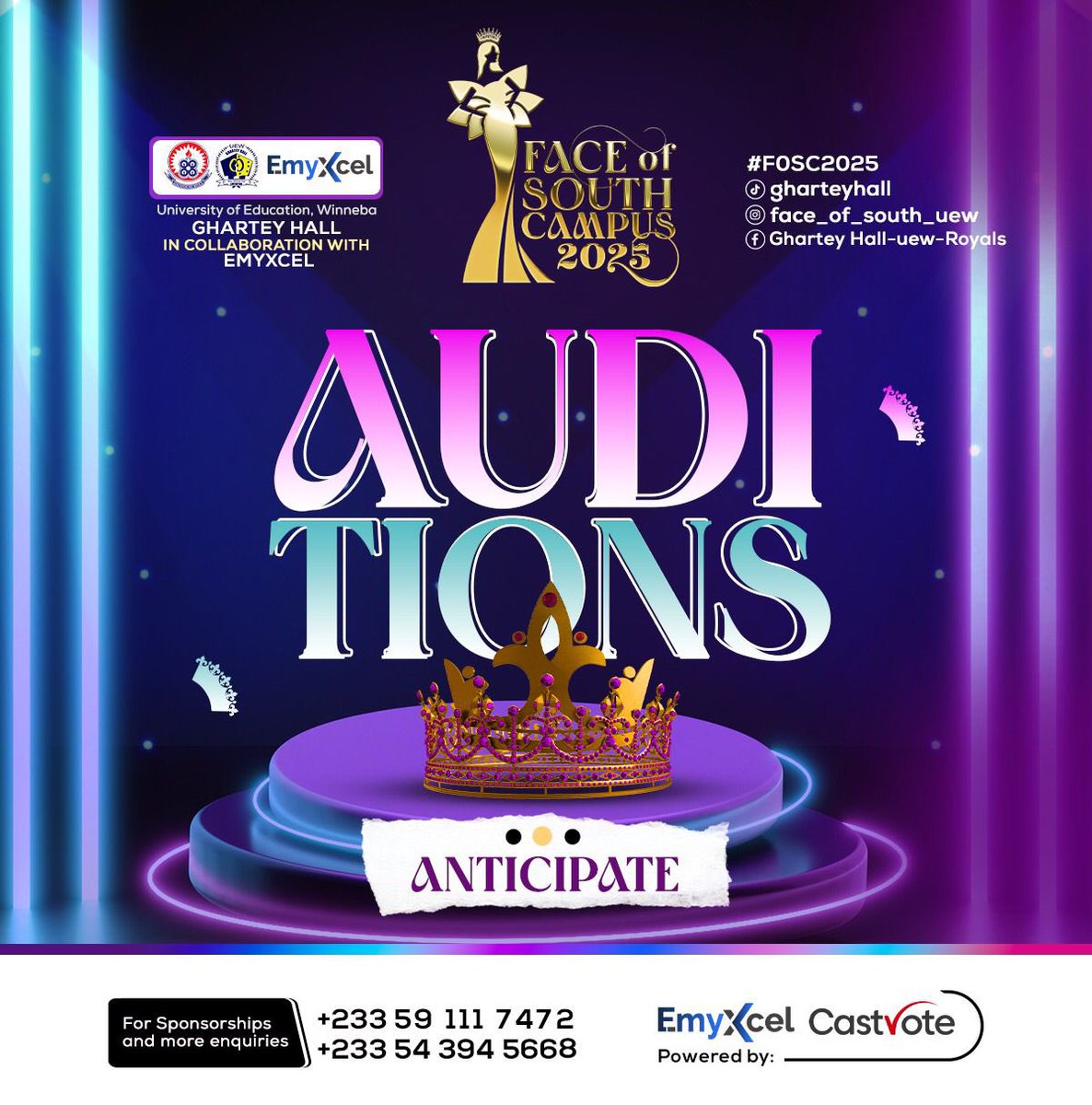 A new reign is about to begin🔥.Who will wear the crown 👑 ?Stay tuned for the Face of South Campus 2025 auditions.