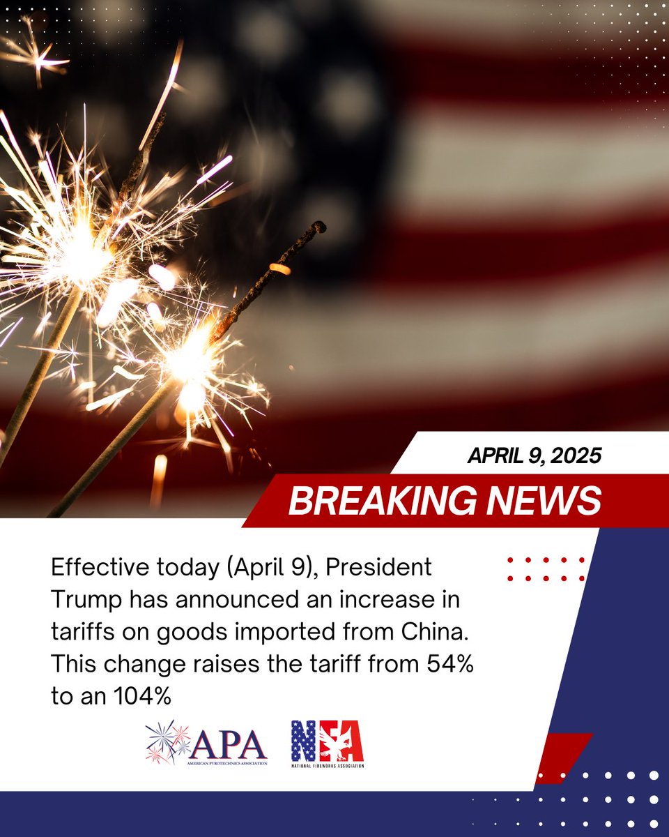 As you may know, effective today (April 9), President Trump has announced an increase in tariffs on goods imported from China. This change raises the tariff from 54% to an overwhelming 104%, posing significant challenges to our industry and those who rely on it.