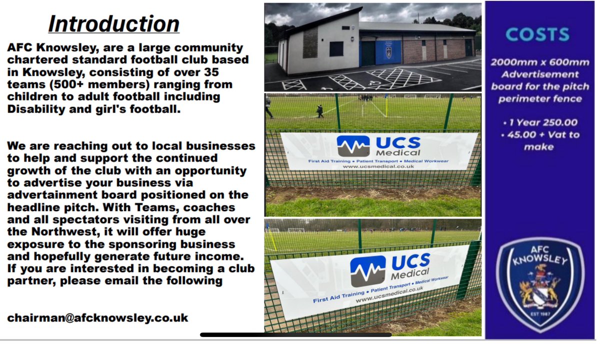 Would you like to promote your business and in the process support your local football club. 

If so, message the club about purchasing a pitch advertisement board. 

💙🖤💙🖤💙