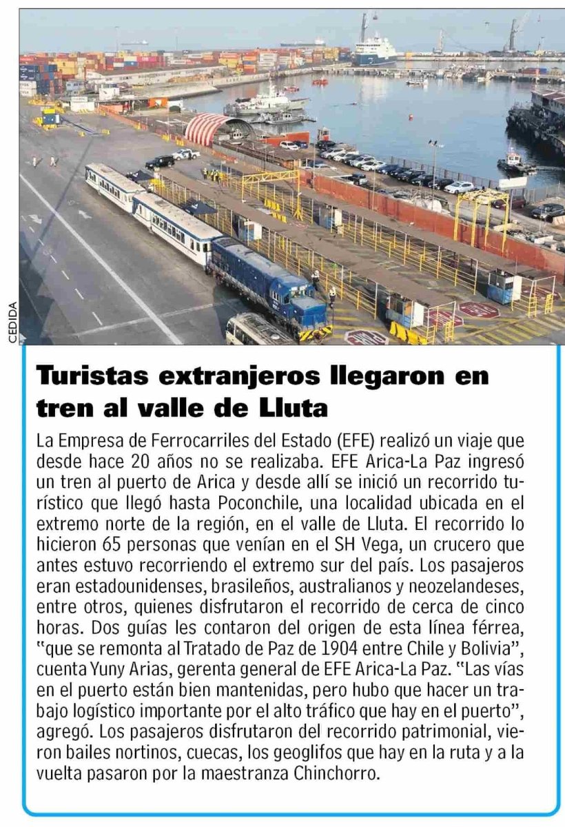 ¡Histórico 😍! Después de 20 años llegamos hasta Poconchile desde el Puerto de Arica, con 65 turistas extranjeros del crucero SH Vega. 

¡Cultura, historia y paisajes únicos en un viaje inolvidable 👏🚄!