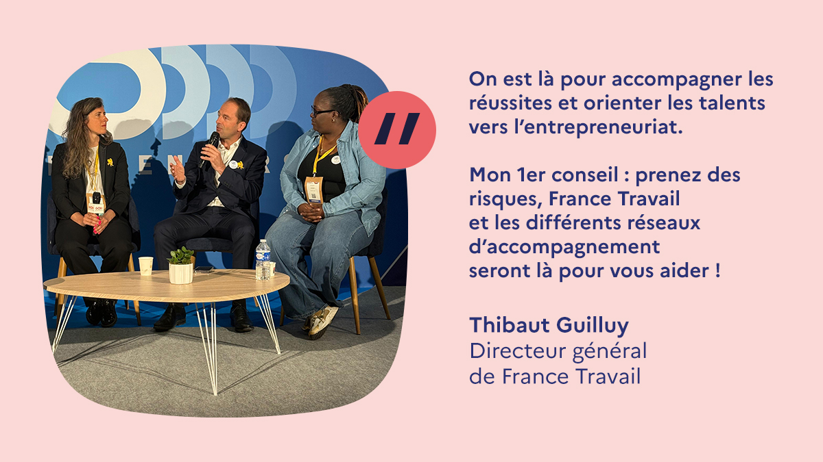À <a href="/GoEntrepreneurs/">GO Entrepreneurs</a> lors de la conférence "Lancer votre entreprise : de l'idée à la réussite" <a href="/ThibautGuilluy/">Thibaut Guilluy</a>, DG de France Travail, évoque l’importance de l’accompagnement dans le parcours entrepreneurial et le rôle clé de France Travail et des réseaux de soutien comme <a href="/Bpifrance/">Bpifrance</a>
