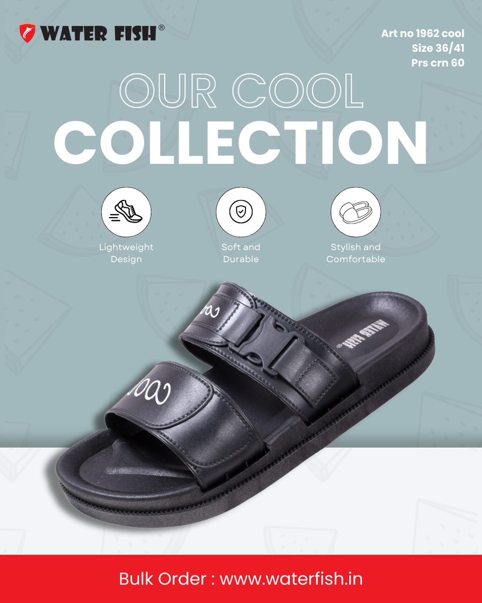 waterfishindia's tweet image. Slide into comfort and style with our Cool Collection by Water Fish® 😎🩴

Available now in sizes 36–41!

👣 Bulk orders at 👉 waterfish.in
#WaterFishFootwear #CoolCollection #SlideIntoStyle #ComfortFirst #SummerEssentials #FootwearGoals #LightweightComfort