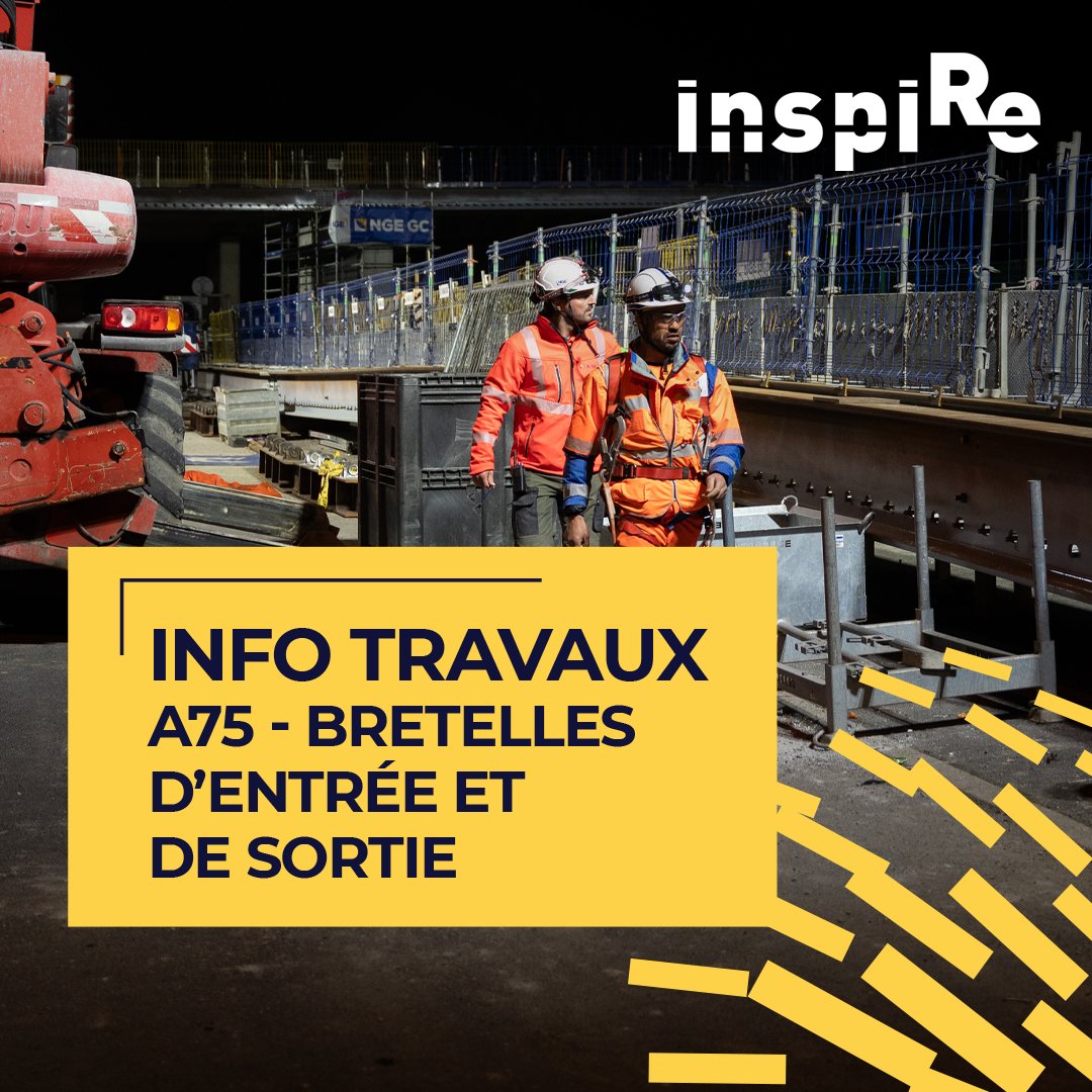 🚧 INFO TRAVAUX – AUTOROUTE A75 🚧

Dans le cadre du projet InspiRe, des aménagements sont prévus sur les bretelles d’entrée et de sortie de l’autoroute A75, nécessitant des fermetures :

➡️ Fermeture de la bretelle d’entrée (La Pardieu ➡️ Montpellier)
📅 Du lundi 14 avril à 7h