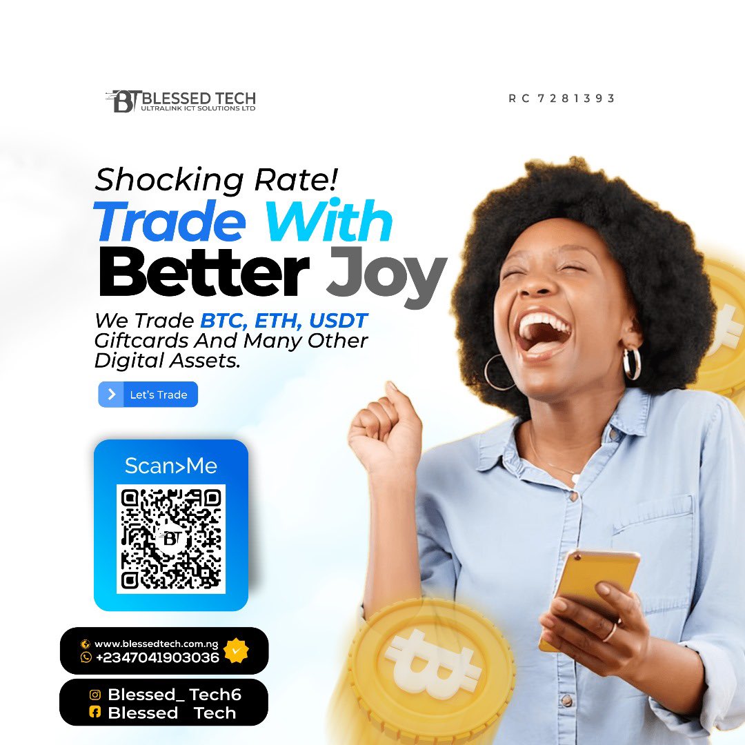 blessed_tech6's tweet photo. Shocking Rate Alert ⚡
Trade with Better Joy at Blessed Tech!

We buy &amp; sell BTC, ETH, USDT + Giftcards at sweet rates
✅ Fast payment
✅ Trusted deals

Let’s trade — scan &amp; earn today!
#BlessedTech #CryptoNaija #TradeSmart #Bitcoin #USDT #ETH https://t.co/g962pzKxaG
