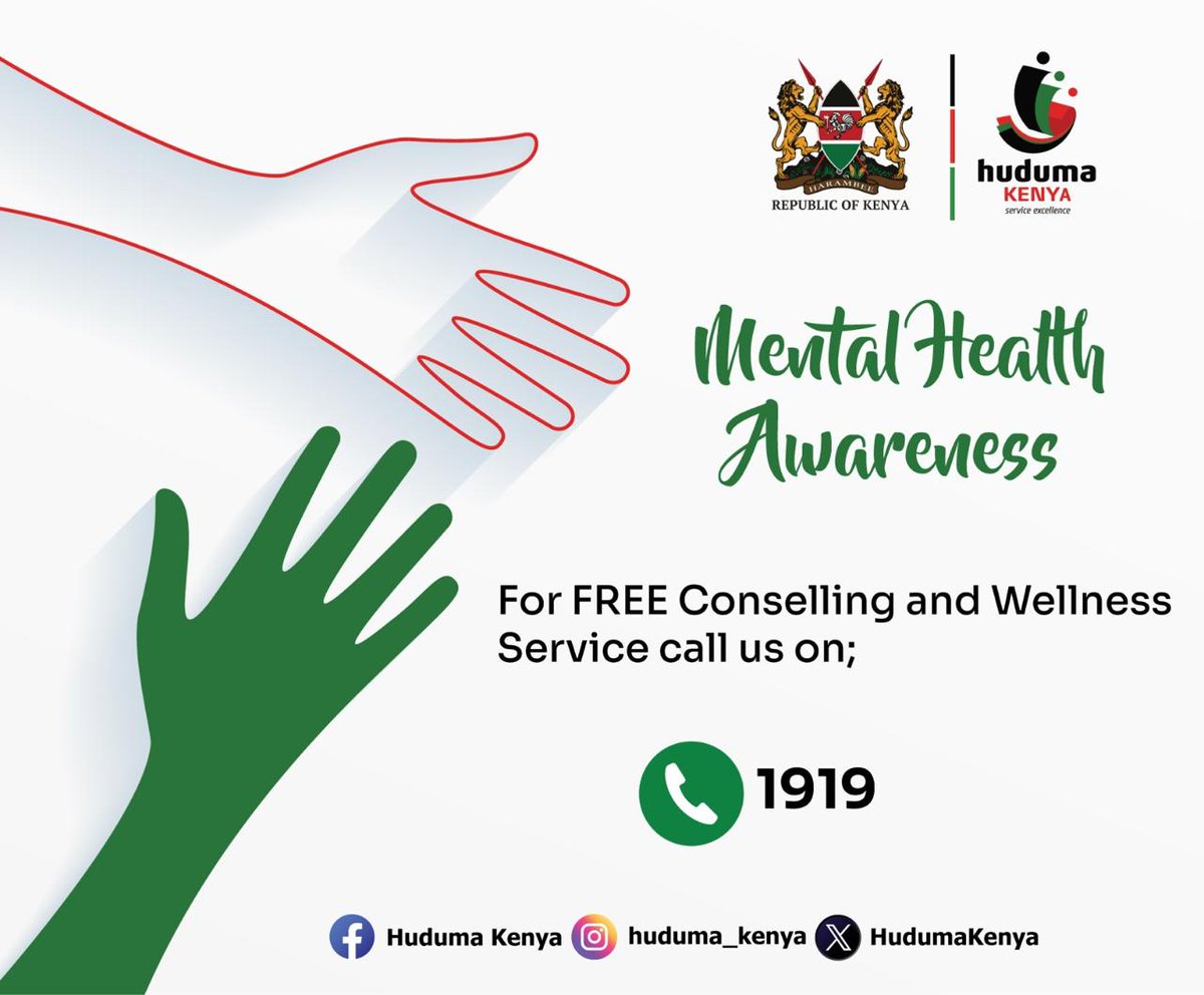 HudumaKenya's tweet photo. Healing begins with us, Huduma Contact and Tele Counselling Services are here at select Huduma Centres. Compassion in action. https://t.co/9gTT3M1b1E