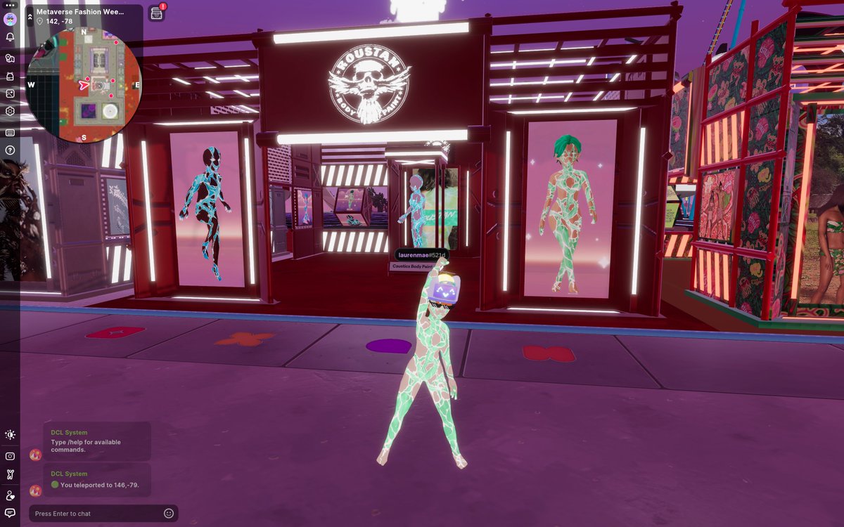 heylaurenmae's tweet photo. ngl the @RoustanNFT body paint wearable is my favorite thing. You can claim yours in Genesis Plaza as soon as you jump into @decentraland 😎💅 #mvfw2025 https://t.co/IVmWa0ipwm