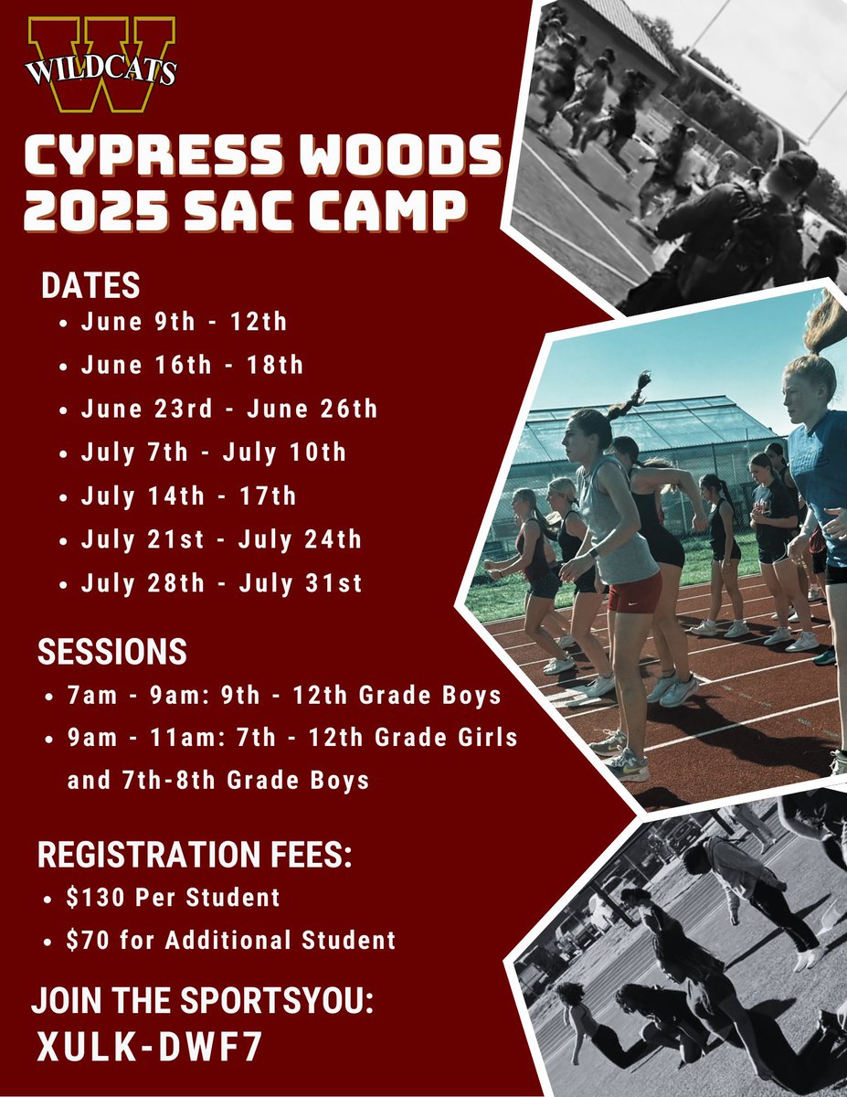 Attention Future <a href="/CyWoods212/">Cypress Woods HS</a> Wildcats!! It’s that time of year again SAC Camp 2025 information below!!