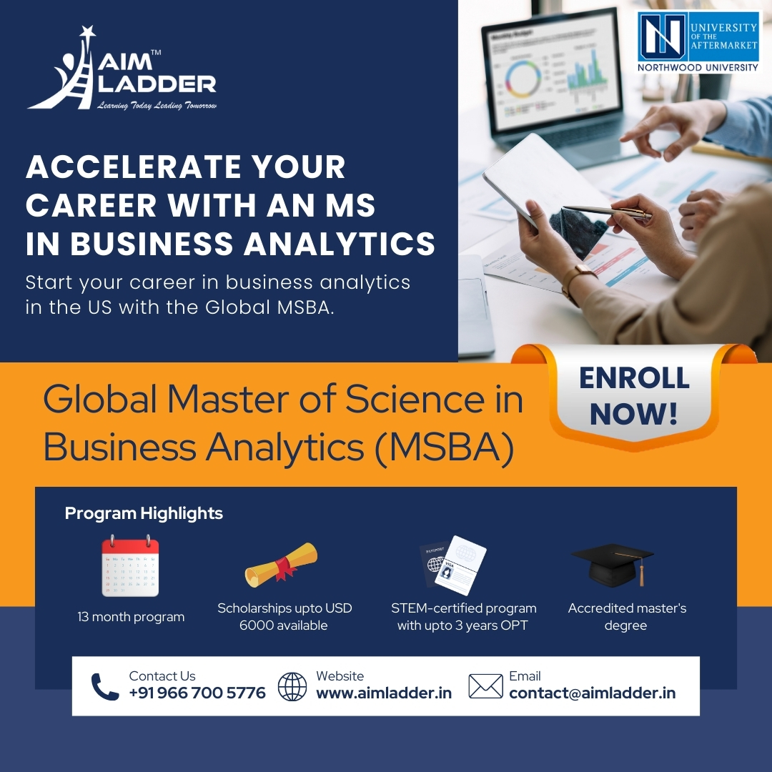 AimLadder's tweet photo. Accelerate Your Career with an MS in Business Analytics!
Offered by Northwood University in collaboration with Aim Ladder, the Global Master of Science in Business Analytics (MSBA) is designed to jumpstart your journey into the fast-growing field of business analytics in the U.S https://t.co/YseNnd6F2V