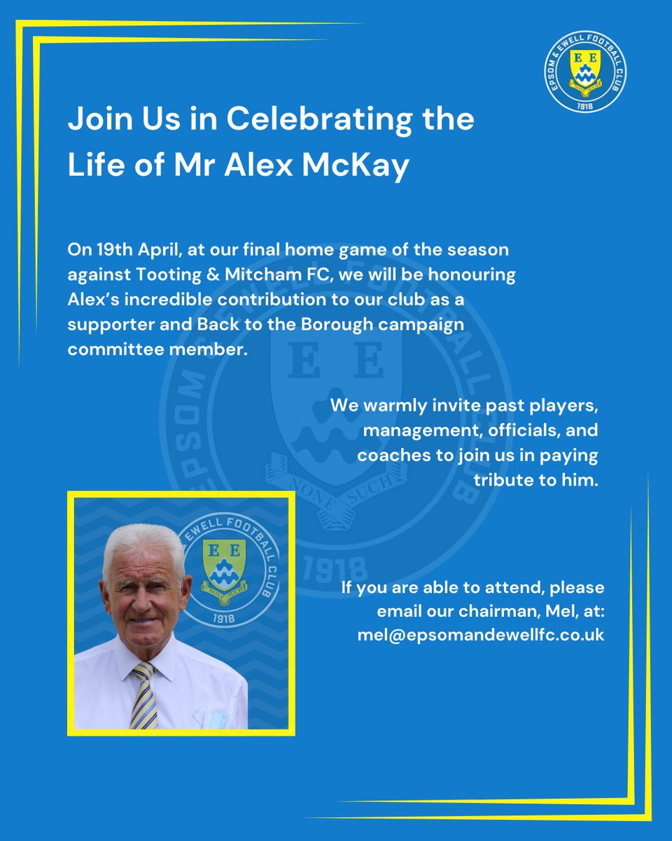 📢 please take a moment to read 📢

We’ll be honouring the life of Alex McKay at our final home game on 19th April. Join us in paying tribute to a dedicated supporter and Back to the Borough campaign committee member.