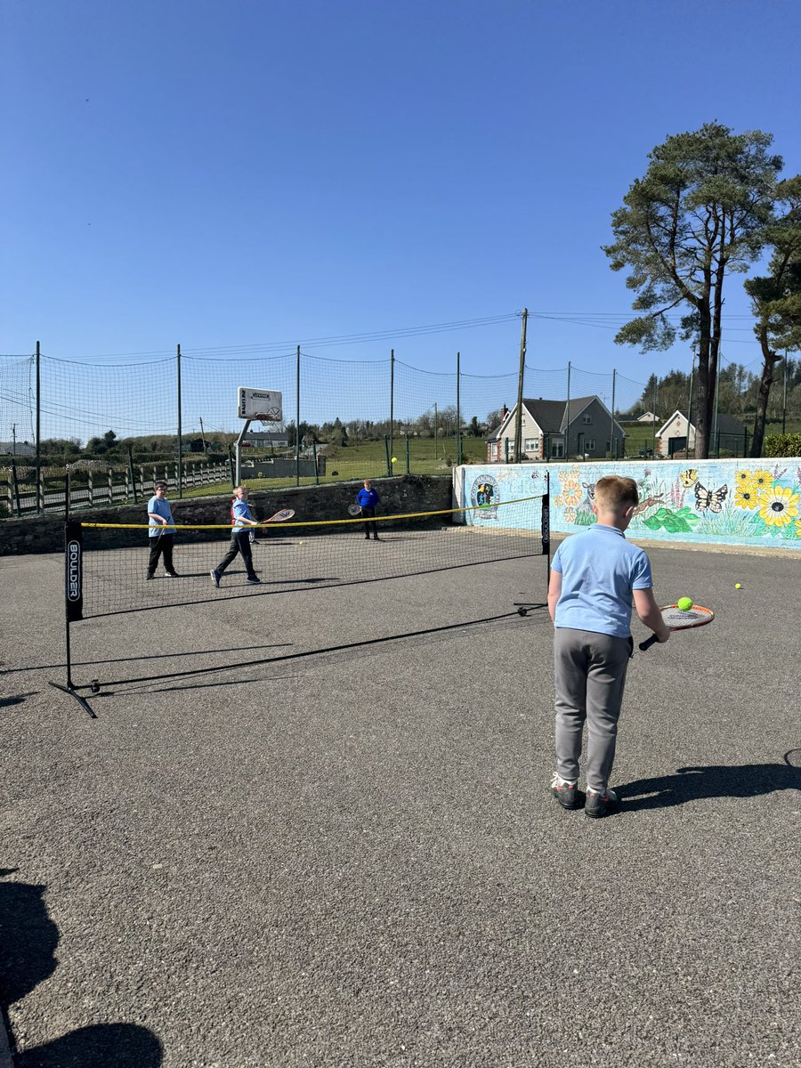 We had lovely weather today for practising our tennis skills 🎾 Thank you to our past pupil Ellis for leading these sessions with the children today. They thoroughly enjoyed it ☀️ <a href="/ActiveFlag/">Active School Flag</a> <a href="/HsehealthW/">HSE Health & Wellbeing</a>