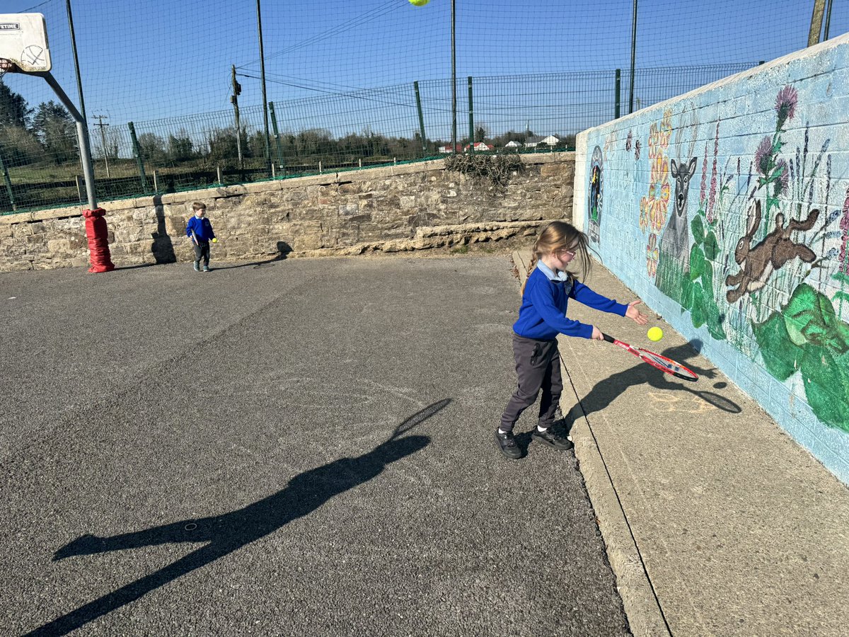 We had lovely weather today for practising our tennis skills 🎾 Thank you to our past pupil Ellis for leading these sessions with the children today. They thoroughly enjoyed it ☀️ <a href="/ActiveFlag/">Active School Flag</a> <a href="/HsehealthW/">HSE Health & Wellbeing</a>