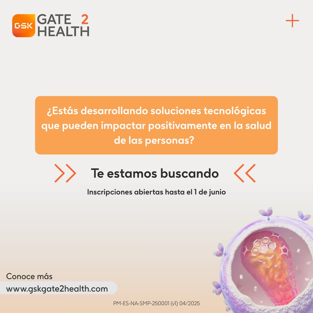 GSK_ES's tweet photo. ¿Estás desarrollando soluciones tecnológicas que pueden impactar positivamente en la salud de las personas?
Inscríbete en los retos de #GSKGate2Health antes del 1 de junio en 📲 https://t.co/G99kBQA6ya https://t.co/LSLp2Htk3t