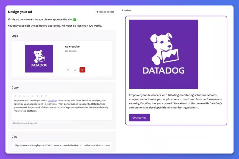 getsponsy's tweet photo. 🟪 Sponsy Product Update 🟪

We’re proud to introduce a game-changing update: Customer Portal 2.0!
✨ Live ad previews
✨ Automated image cropping &amp; conversion
✨ Downloadable PDF reports (!)
✨ And honestly? It’s just a joy to use.

Full update in the comments 👇 https://t.co/bRpim0qREF