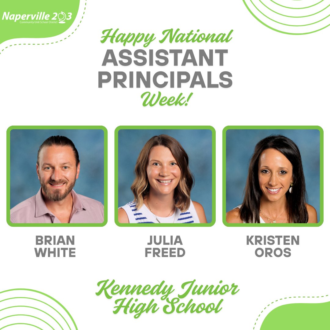 Happy National Assistant Principals Week! 🌟 Mr. White, Ms. Freed &amp; Ms. Oros at Kennedy JH bring heart, leadership, and dedication to everything they do. From building relationships to supporting student growth, you make a difference every day. 🍏 #Elevate203