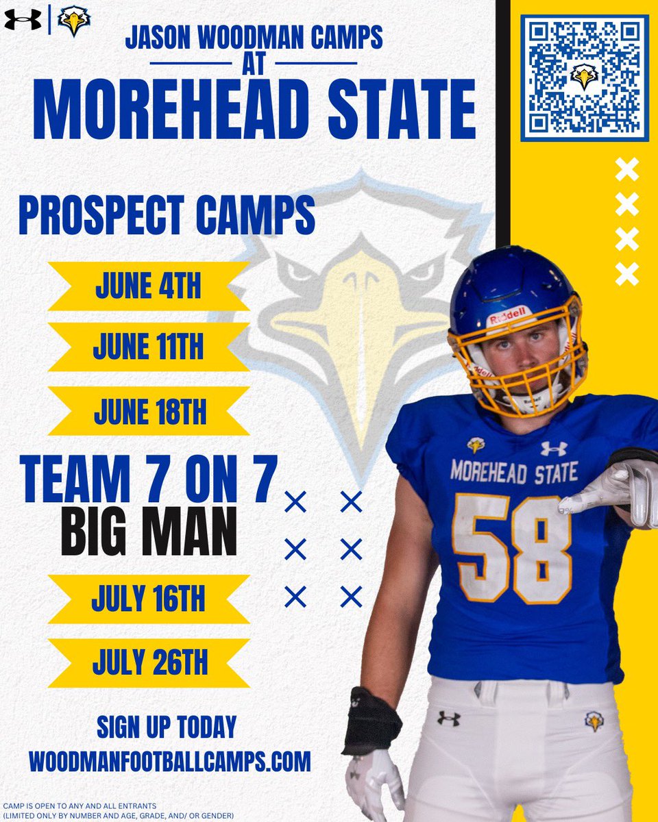 🚨Join the Eagles this June/July for our prospect camps or 7 on 7! 🚨

#SkoEagles #SOARHigher

Sign up @ woodmanfootballcamps.com