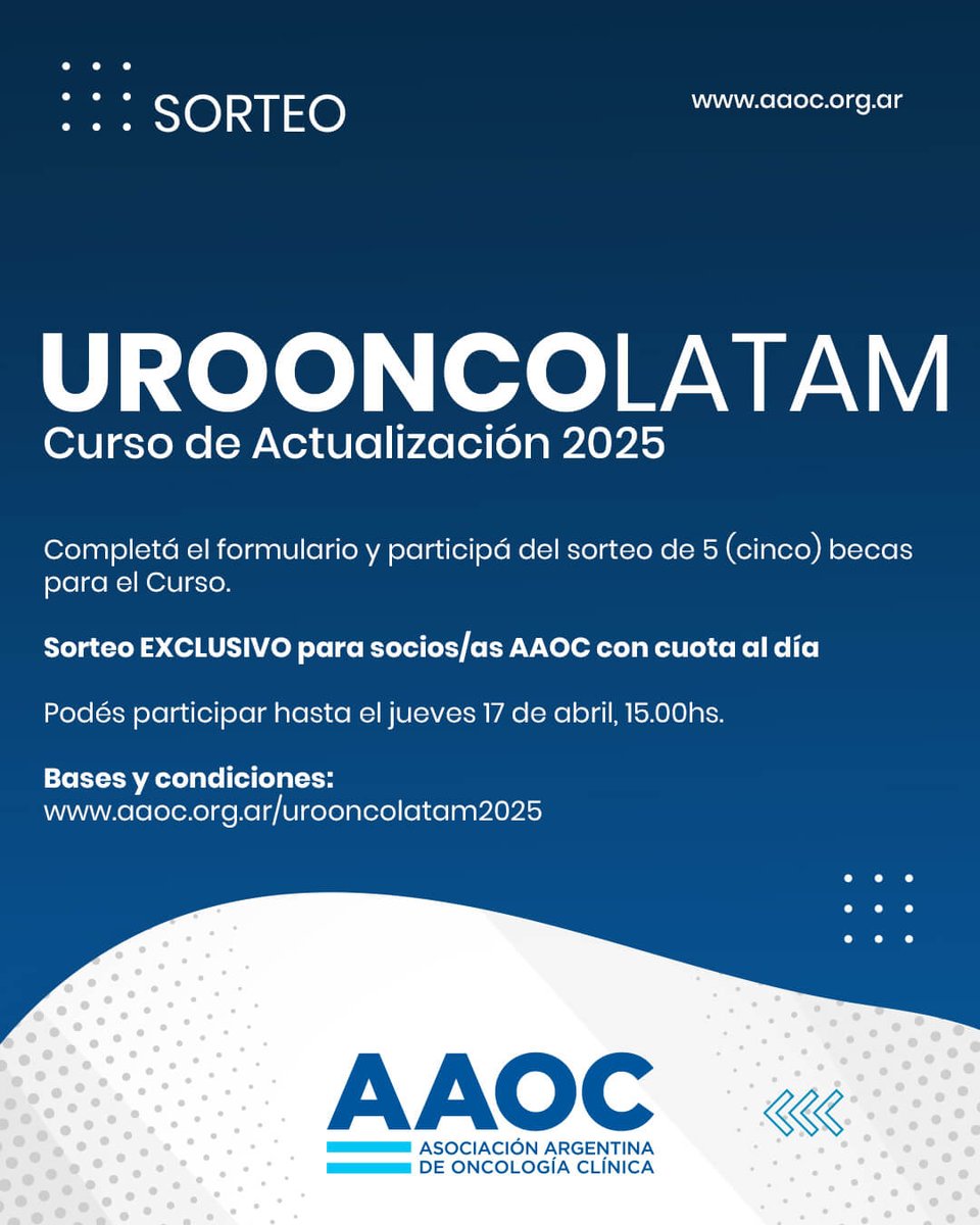 Sorteo 17 de abril - Bases, condiciones y link de inscripción:
aaoc.org.ar/urooncolatam20…