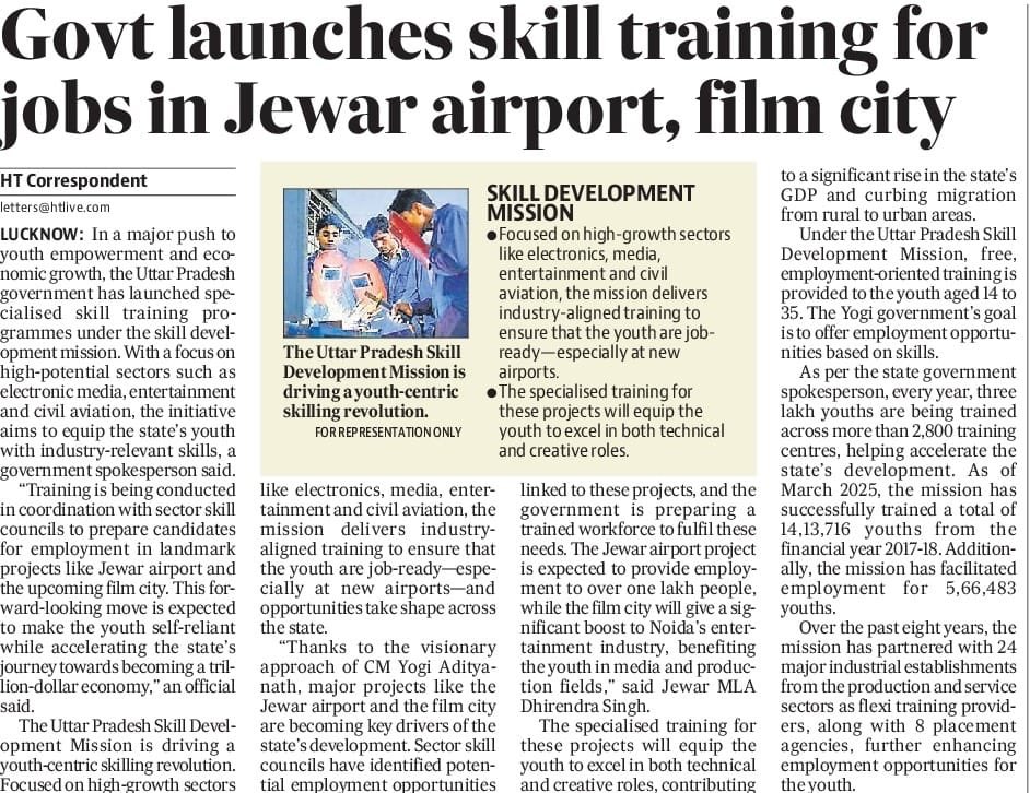 AwasthiAwanishK's tweet photo. The @UPGovt launches specialized skill training for youth under the #SkillDevelopmentMission, targeting jobs at Jewar Airport & Film City. Focused on sectors like Aviation, Media & Entertainment, the program aims to make youth job-ready with industry relevant skills. Over 14 lakh trained so far, with 1L+ jobs expected from Jewar project alone.
#YouthEmpowerment #UPDevelopment #JewarAirport #SkillIndia #DigitalUP #AwanishAwasthi #IASAwanishAwasthi