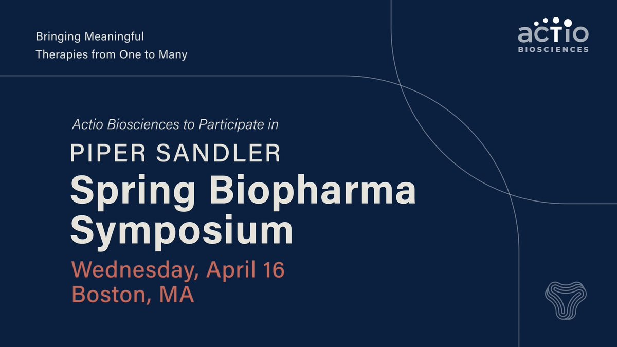 actiobiosci's tweet image. Next week, the Actio team is excited to participate in 1x1 meetings with investors at the @Piper_Sandler Spring Biopharma Symposium on April 16th in Boston See you there! actiobiosciences.com/actio-bioscien…
