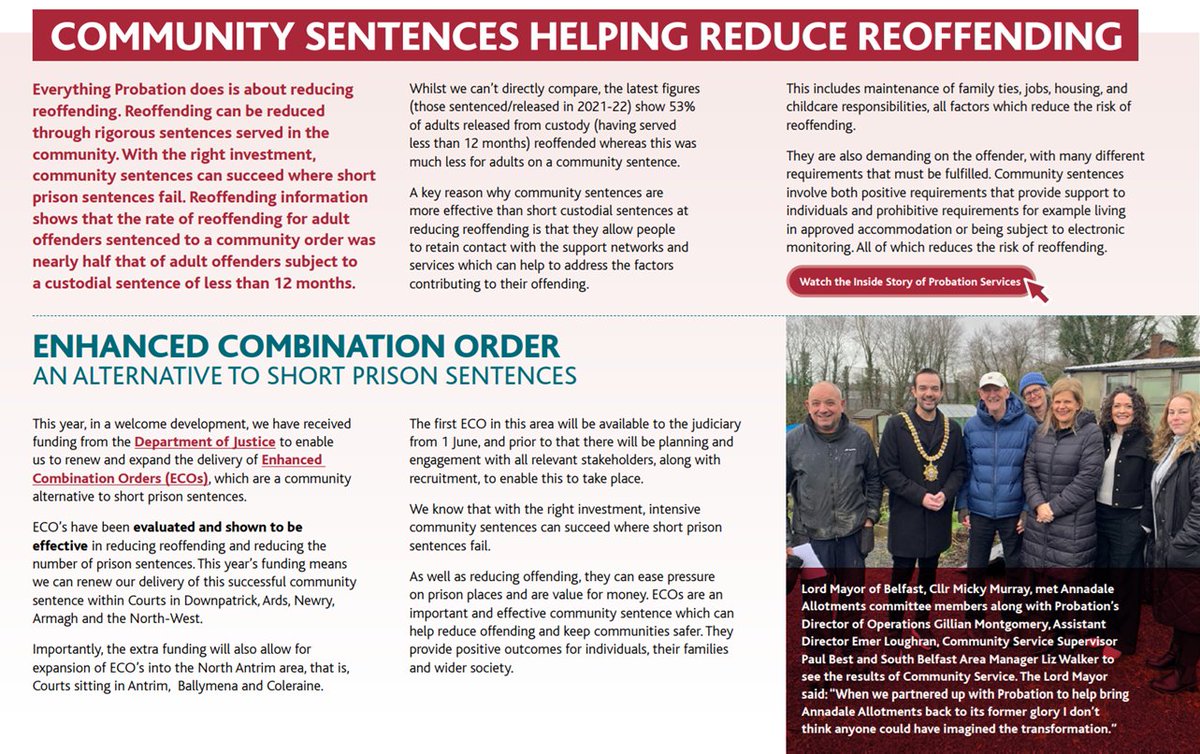 PBNINews's tweet photo. 📰Our latest edition of Probation News on our website highlights on Page 5 how Community Sentencing is helping to reduce reoffending &amp; support #SaferCommunities.
👀Read it now at https://t.co/T3RjSvoLPd
#ChangingLives #ReducingReoffending https://t.co/AObrwX4SRt