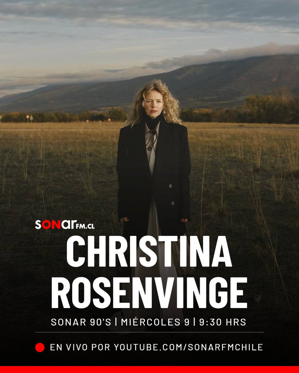 🎙️ CONVERSAMOS CON CHRISTINA ROSENVINGE

Esta mañana en Sonar 90's, a las 9:30, súmate a la entrevista de <a href="/VeroCalabi/">Verónica Calabi</a> a @ch_rosenvinge, en vivo por nuestro canal de YouTube: SonarFM Chile.

¡Te esperamos! ⚡️

📸: <a href="/Ch_Rosenvinge/">Christina Rosenvinge</a>