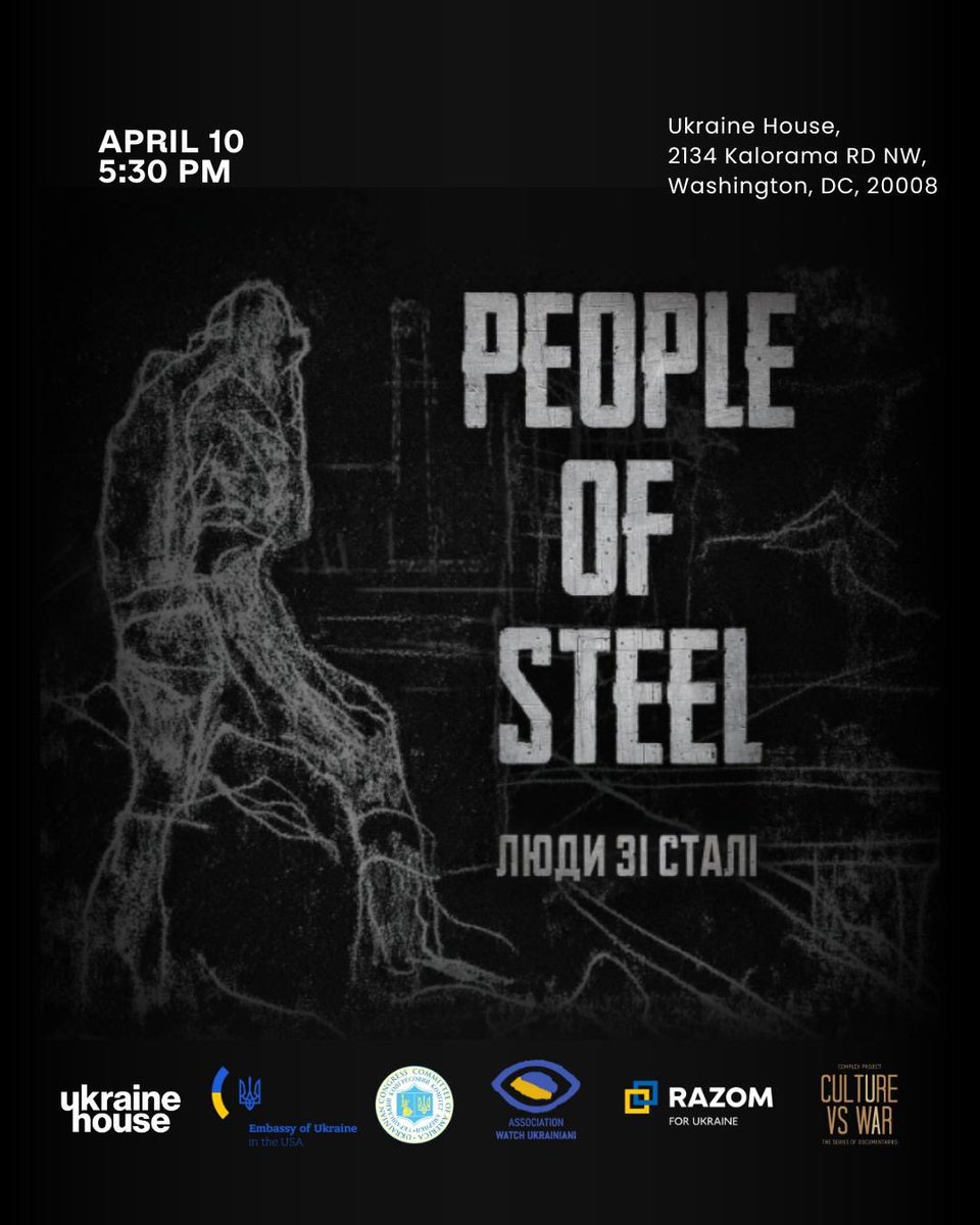 UNISdirect's tweet photo. PEOPLE OF STEEL!
Want to know how resilient and dedicated the #Ukrainian nation is to preserving and defending their country?!
Join us on Thursday, April 10th at 5:30pm at #UkraineHouse for a film and discussion afterwards.
For more info contact: unis@ucca.org https://t.co/17hDjHsJXz