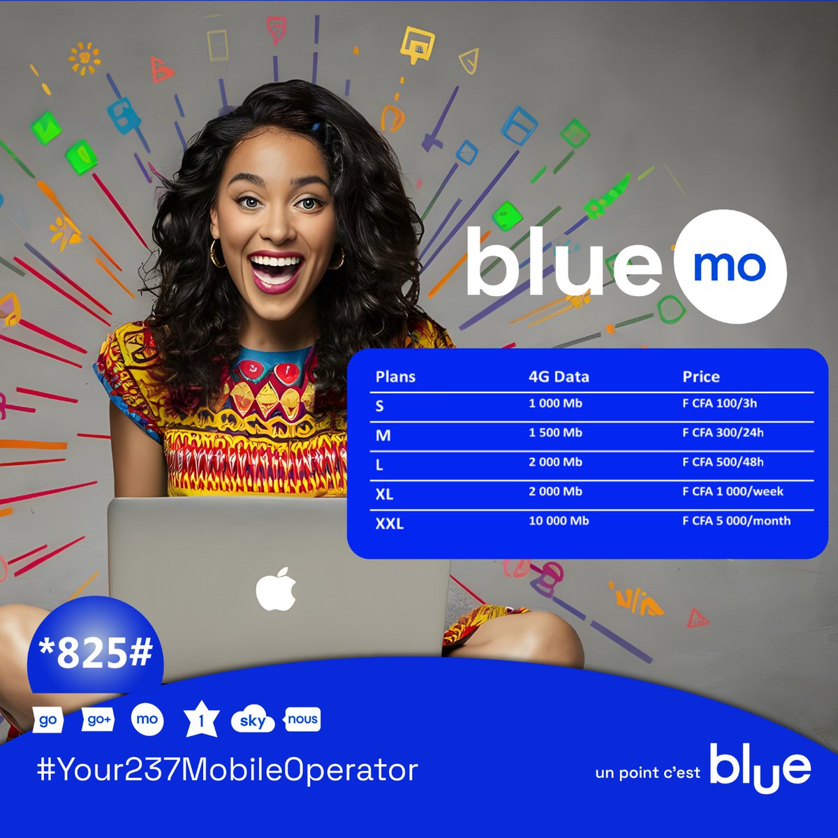 blue_by_camtel's tweet photo. A 5000 fcfa seulement, tcha tes 10Go de data, valables 30 jours. Tape *825# ou connecte-toi sur ton appli blue Recharge.
#BlueRecharge #bluebycamtel
-----
With just CFAF 5000 , enjoy 10GB of data, valid for 30 days. Dial *825# or connect yourself on your blue recharge app. https://t.co/R3KYqkw4yy